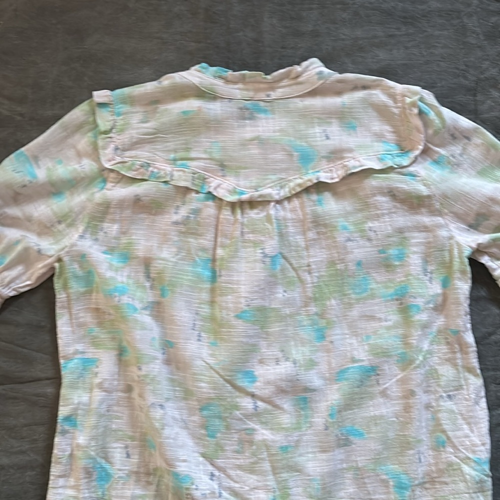Democracy Elbow Sleeve button down ruffle trim yoke woven shirt/top XL - Picture 8 of 16